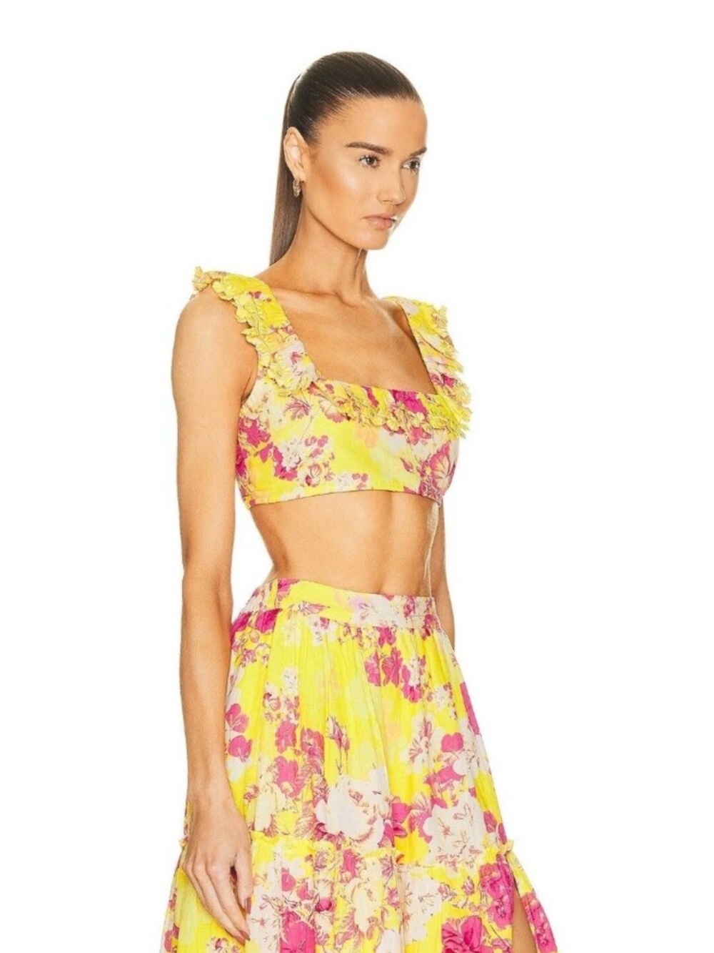 HEMANT & NANDITA Yellow and Pink Floral Ruffle Top and Matching Skirt 💖💛🌺